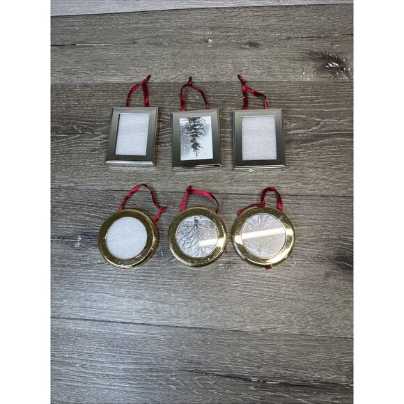 Restoration Hardware Gold & Silver Tone Metal Hanging Frame Ornament ~6 Pc Set - Picture 1 of 9
